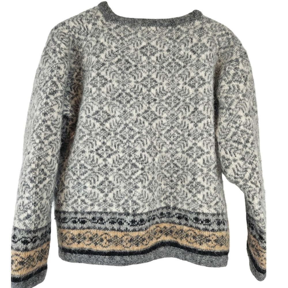 Saga vintage 70s 80s Icelandic sweater jumper 100% wool, size US L, D/NL 42 tan - Picture 2 of 6